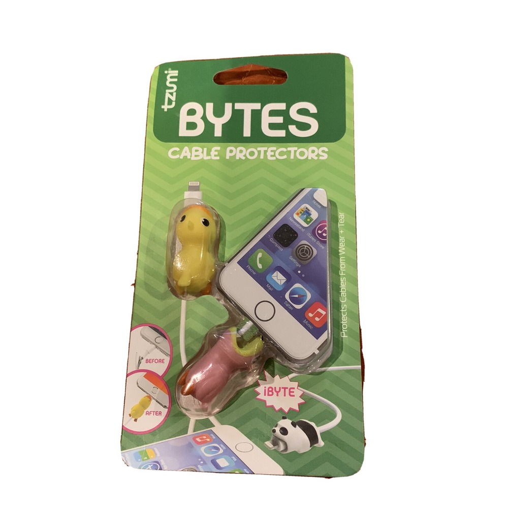 Tzumi Bytes Silicone Universally Fitting Cable Protector 2 Pack Pink Bird Ducky
